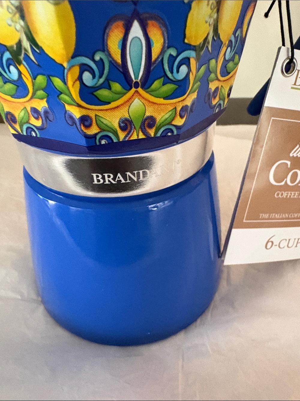 Brandani Italian Style Espresso/coffee/Moka Pot 6 Cup Blue Carpet Design - Picture 6 of 10